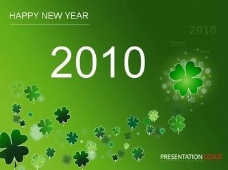 2010新年ppt模板：绿色树叶风格