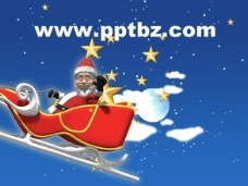 圣诞节ppt模板-卡通圣诞老人坐雪橇