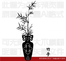 水墨中国风竹子花瓶图片