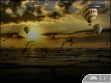 海洋日出热气球风景PPT模板