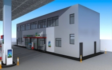 3D加油站中国石化加油站房图片