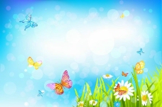 春季鲜花蝴蝶春天背景图片