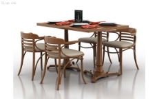 餐桌组合3d古典餐桌椅组合模型