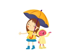 孩子撑着雨伞的卡通女孩和兔子图片
