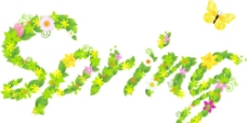 花朵树叶组成的spring矢量图片