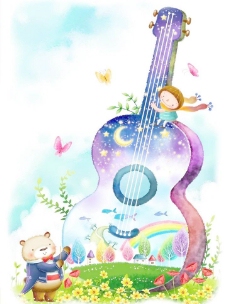 梦想梦幻弹吉他的小熊图片