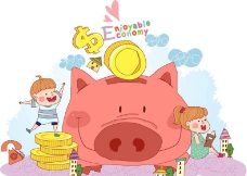 房地产背景小猪存钱罐图片